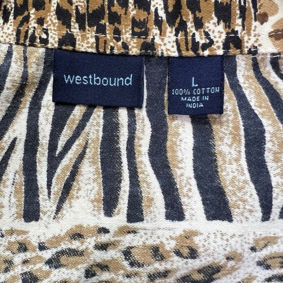 Westbound Vest Cotton Womens Large Animal Safari Print Button Up Tan Black - Picture 5 of 6